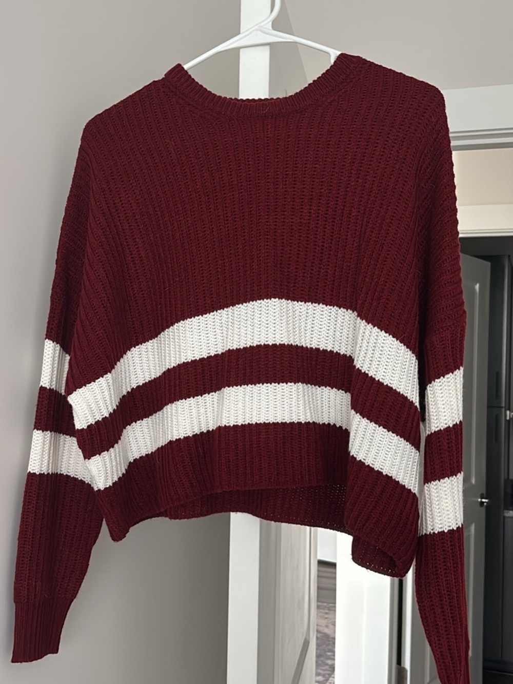 Urban Heritage Burgundy and White Striped Crewneck Sweater